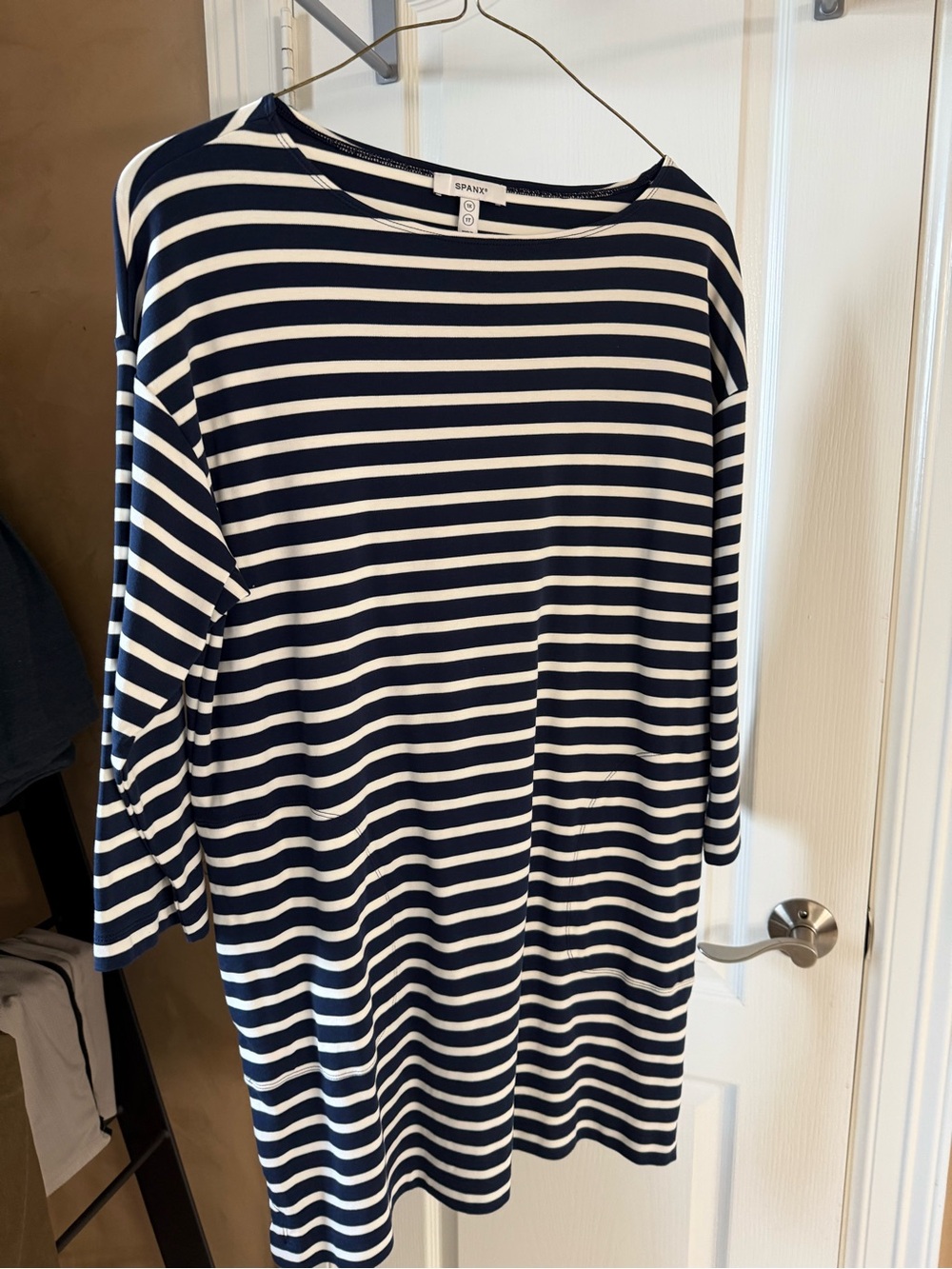SPANX Navy & White Striped Midi Dress